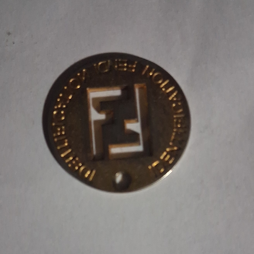 Authentic Fendi Logo Gold Circular Emblem Pendant